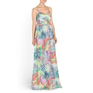 Parker Fern Floral Maxi Dress Multi Color Cinched Waist Size XS